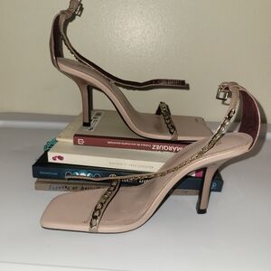 Zara  Nude Stiletto Heels with Gold Accents